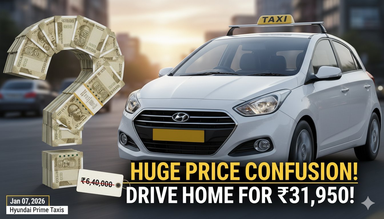 Hyundai Prime HB hatchback taxi model in silver color on city road.