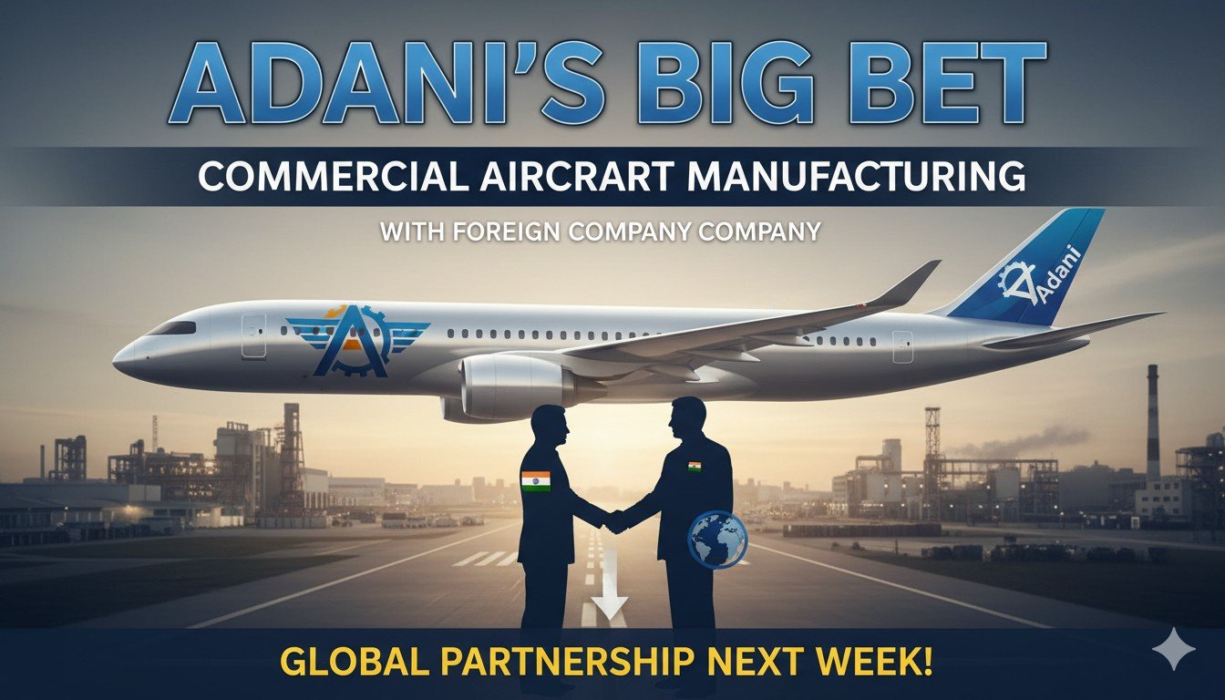 अदाणी ग्रुप और Embraer के पार्टनरशिप का लोगो या विमान असेंबली प्लांट का इमेज