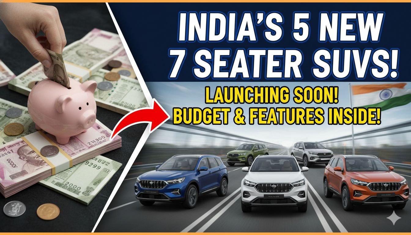 भारत में 2026 में लॉन्च होने वाली 5 धांसू 7-सीटर SUVs का कोलाज।