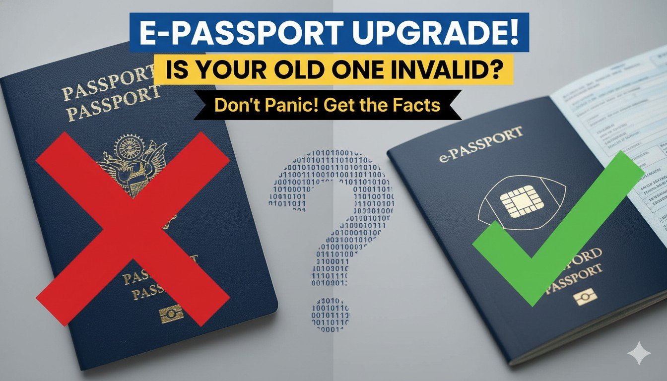 ई-पासपोर्ट और पुराने पासपोर्ट की तुलना दिखाती इमेज