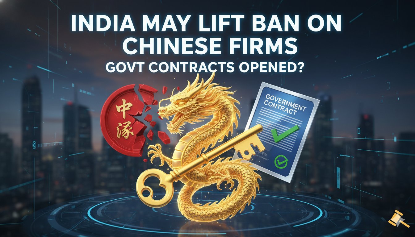 भारत सरकार की इमारत के सामने चीनी कंपनियों के लोगो वाली ग्राफिक इमेज