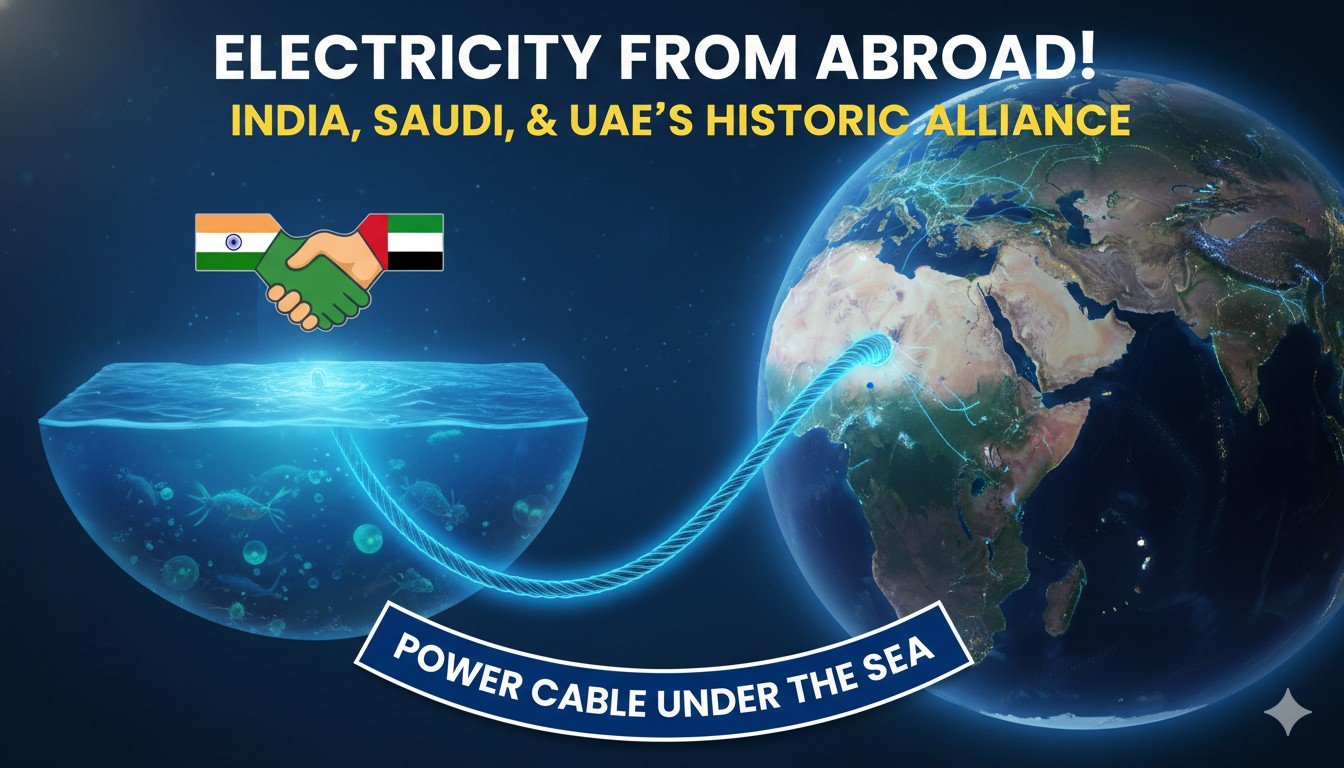 भारत, सऊदी अरब और UAE के बीच समुद्र के नीचे बिछाई जा रही पावर केबल का चित्रण