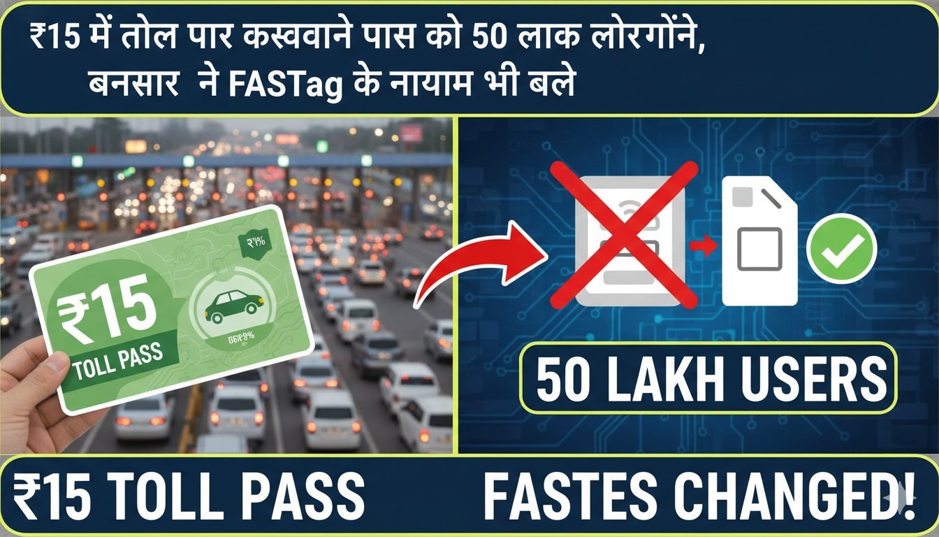 कार टोल प्लाजा पर FASTag एनुअल पास से गुजरते हुए
