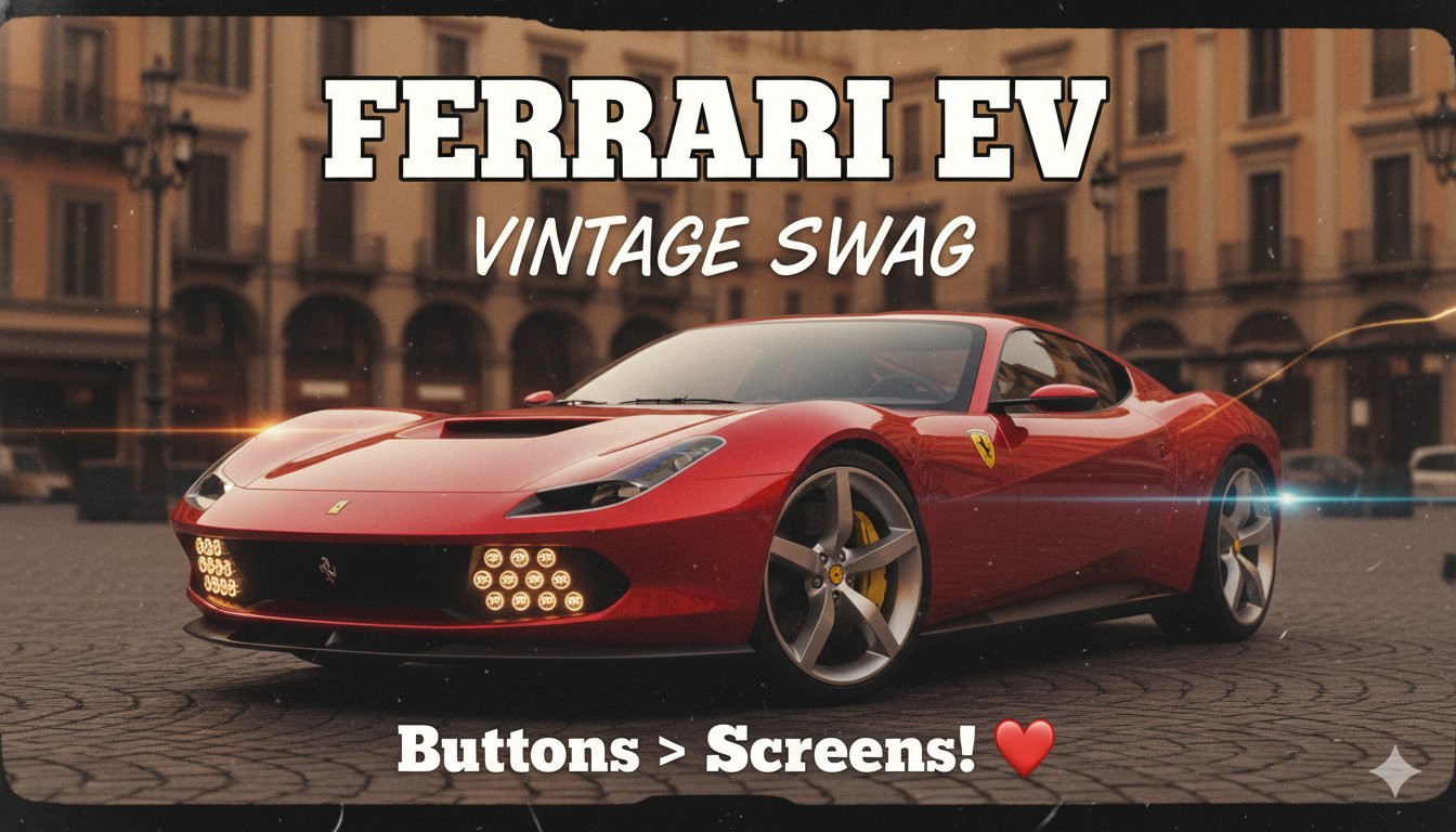 Ferrari Luce की पहली इलेक्ट्रिक कार का इंटीरियर, जहां फिजिकल बटन और विंटेज स्टाइल डिजाइन प्रमुख हैं