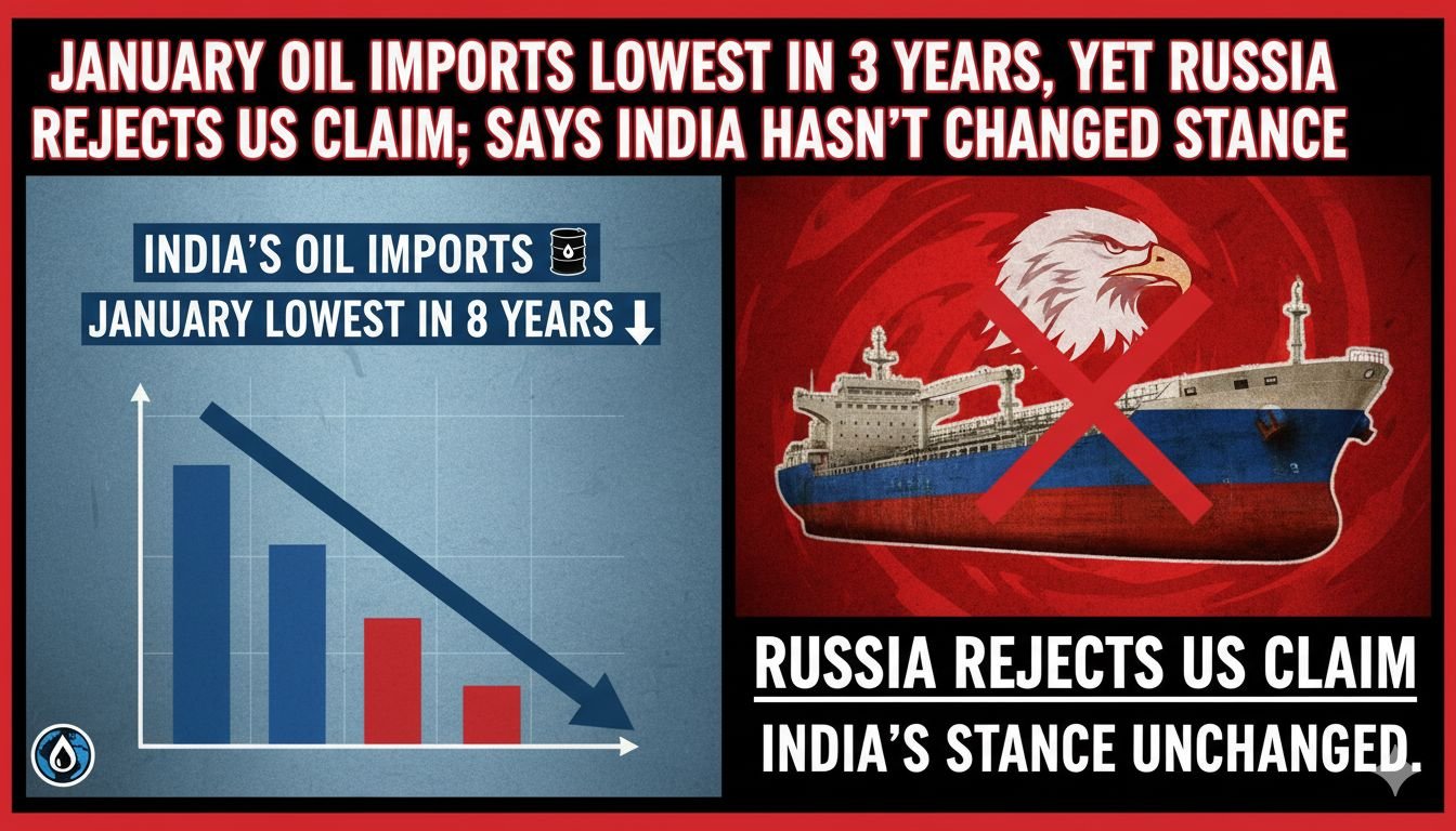 भारत का रूस से कच्चा तेल आयात जनवरी 2026 में तीन साल के न्यूनतम स्तर पर, टैंकर और तेल पाइपलाइन का ग्राफिक