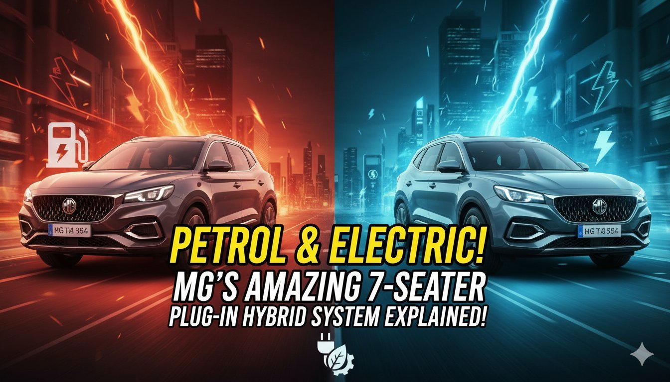 MG की नई 7-सीटर प्लग-इन हाइब्रिड SUV फ्रंट व्यू, PHEV टेक्नोलॉजी के साथ