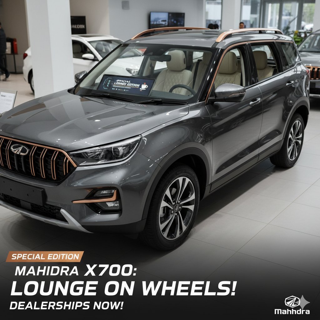 महिंद्रा XUV 7XO स्पेशल एडिशन का प्रीमियम इंटीरियर दिखाता हुआ, ट्रिपल स्क्रीन और लेदरेट सीट्स के साथ लाउंज जैसा केबिन